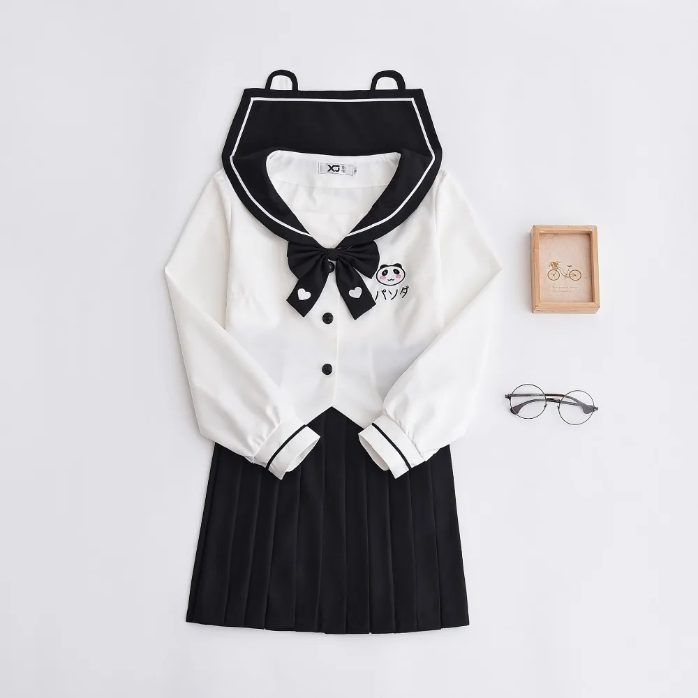 Panda Pattern New Korean School Uniforms For Girls JK Japanese Uniform Suits Anime Cosplay Long Sleeve School Class Suits