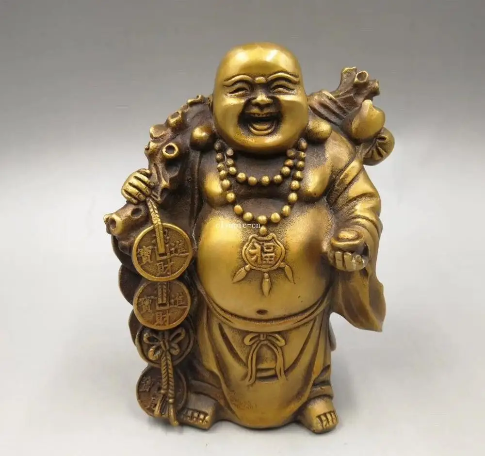 

brass Copper carved auspicious fortune treasure Maitreya Bodhisattva buddha
