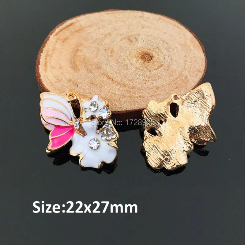 

Butterfly flower 10pcs 22*27mm Pink White Enamel Buttefly With Flower Buttons Wedding Flatback Embellishment Sewing Accessories