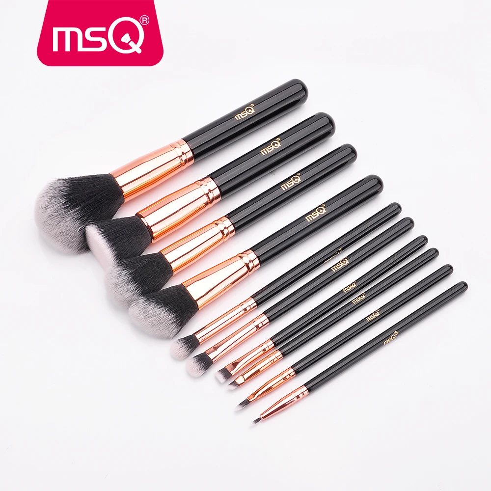 Msq-プロのメイクブラシセット,10個,ピンクゴールド/ブラック,パウダーファンデーション,コレクター,チーク,シェーダー用