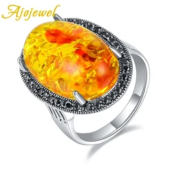 Ajojewel Shinning Oval Orange Stone Ring Women Luxury Party Jewelry Ladies Gift