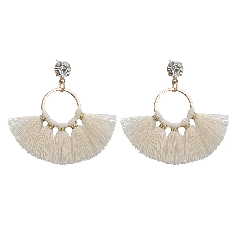 LOVBEAFAS Small Cute Crystal Tassel Drop Dangle Earrings For Girls Delicate Brincos Cotton Fringe Bohemian Earings Women Jewelry