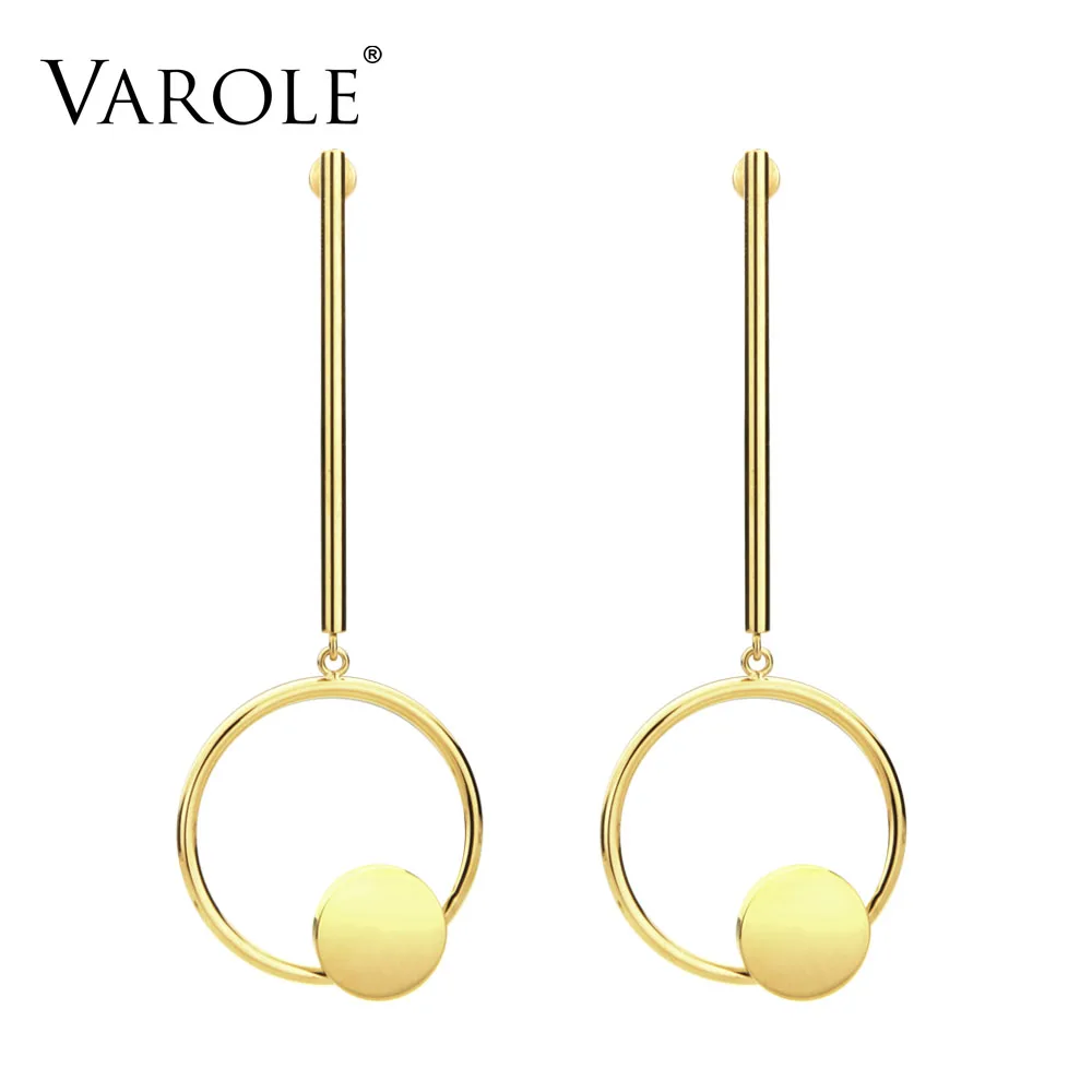 VAROLE Jewelry Geometric Circle Longos Earrings Dangle Gold Color Earing Stainless Steel Earrings For Women Brincos Feminino
