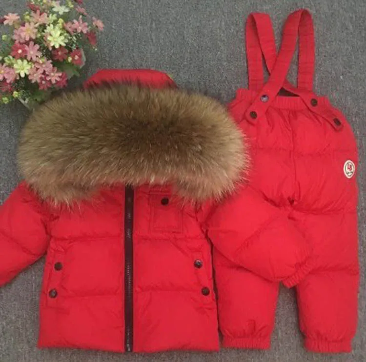 Winter Children\'s Sets Boy Girl Child\'s Baby Thick Down Jacket  Animal Hair Full Collar Ski Suit Top and Trousers12m-9t