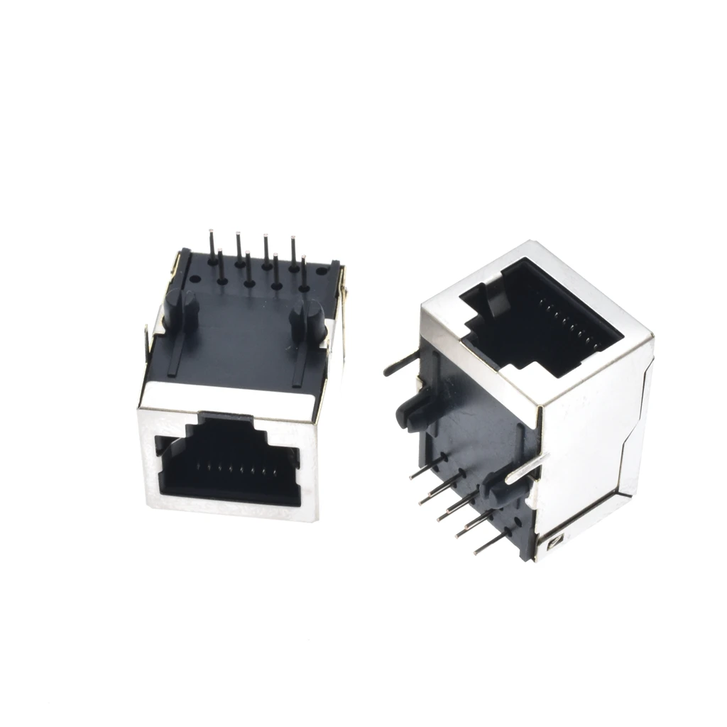 100pcs/lot RJ45 Shielded Shielding Network PCB Jack  8P8C crystal female socket 90 degree Lan connector 8 pins in stock 21MM