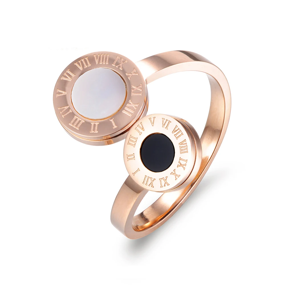 JeeMango Classic Vintage Rose Gold Color Rings Roman Alphabet 316L Stainless Steel Wedding Rings Jewelry For Women Anillo R17040