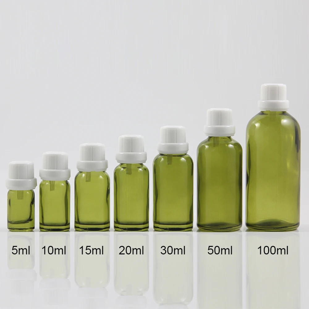 

50pcs wholesale 10 ml olive green dropper empty glass container with black anti theft screw cap, 10ml glass essential oil bottle