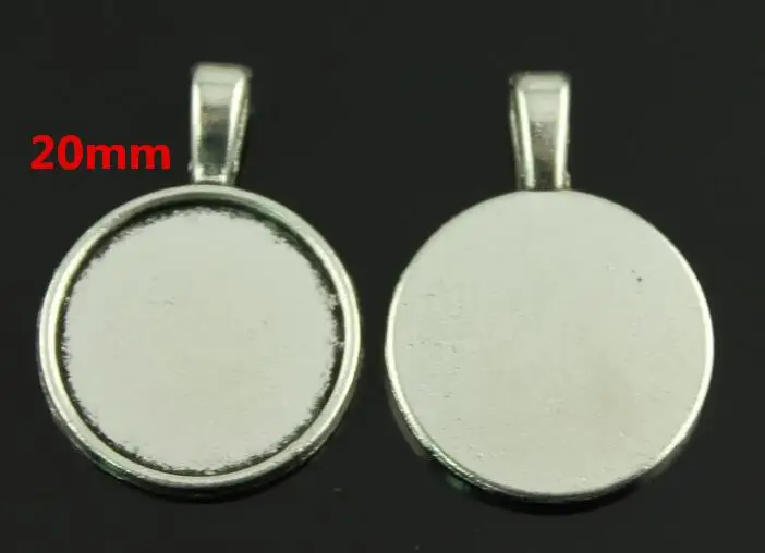 

100pcs Antique Silver/Antique Bronze Round Base Setting Tray Bezel Pendant Charm,fit 20mm Cabochon/Picture/Cameo,Big Bail Hook