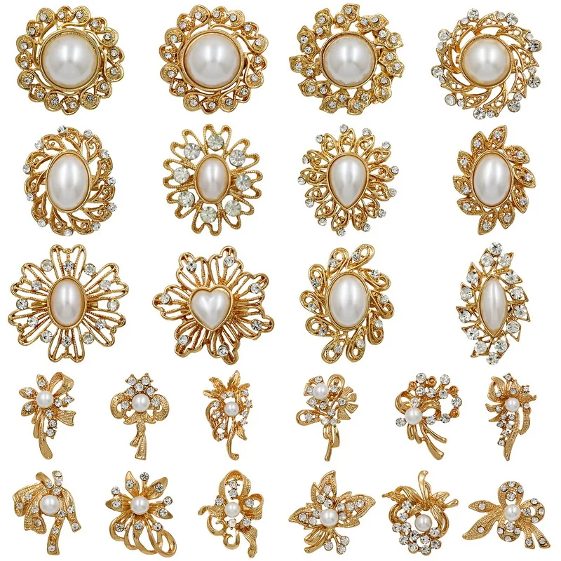 WEIMANJINGDIAN Brand Imitation Pearl Crystal Chunky Brooches for DIY Wedding Bouquets or Invitation Decor Pins