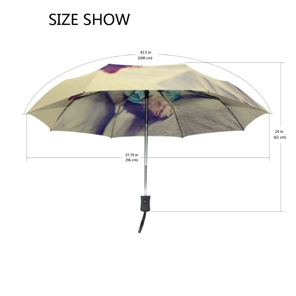 Automatic Dog Umbrellas Female Cute Yorkshire Terrier in Shirt Women's Umbrella 3 Folding Parasol Lady Girl Gift For Kids