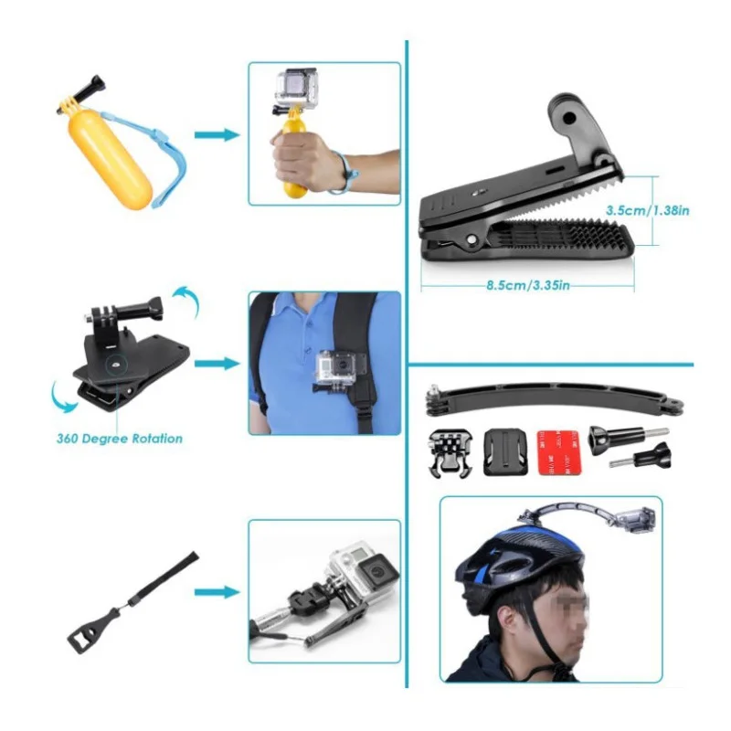 고프로 액세서리 라운드 하단 부력 로드, 조절식 가슴 마운트 하네스 벨트, 고프로 히어로 7 6 5 4 3 + SJcam YI 스포츠 카메라용