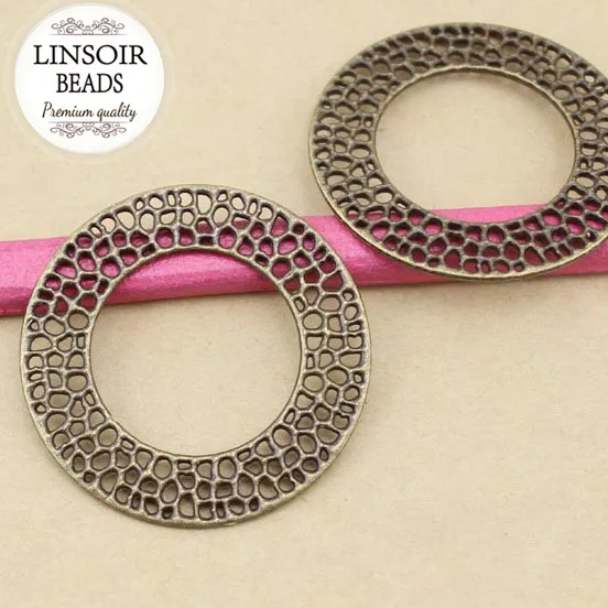 10pcs/lot 50mm fashion jewelry DIY wholesale round pendant hollow ring charm antique bronze metal making necklace bracelet F943