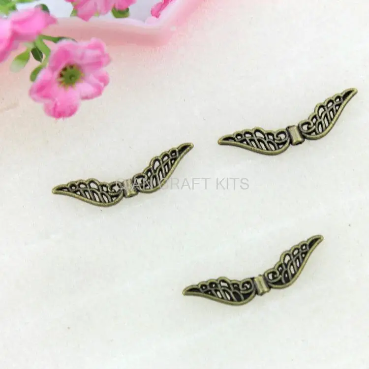 200pcs Angel Wing Openwork Spacer Beads Charm Pendant Blank Antiqued Bronze Lacy wing antique bronze 31*8mm zinc alloy