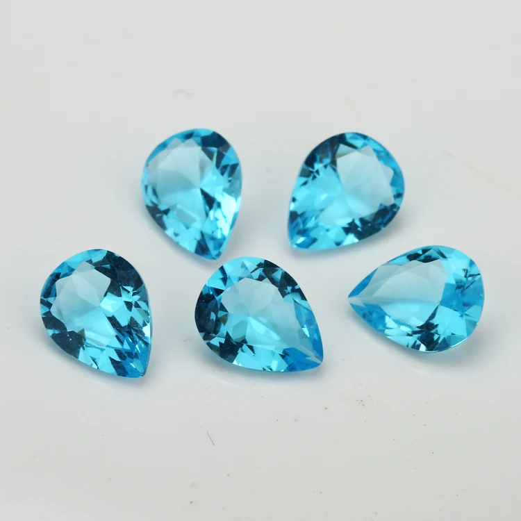 100pcs 3x3~10x10mm Pear Shape Loose Stone Light Seablue Color Glass Synthetic Gems For Jewelry DIY Stone