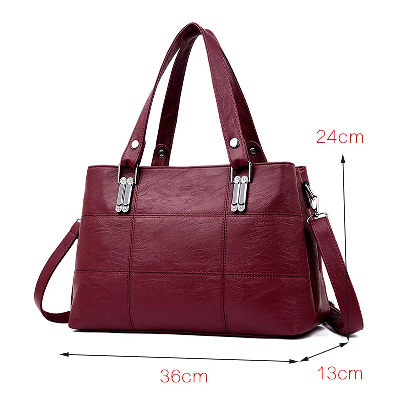 KMFFLY brand women leather handbags women\'s shoulder bags female messenger bag large capacity ladies casual tote bag black/red