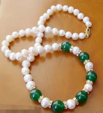 huij 004904 Exquisite Genuine White Pearl Green  Beads 18KGP Crystal Necklace CZ Crystal stone gems Factory wholesale price