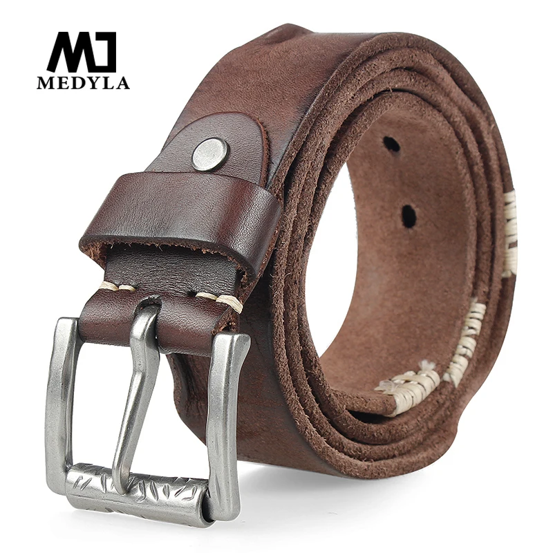 MEDYLA Original Cowhide Belt for Men Pin Buckle Full Grain Leather Belt for Jeans Wide Strap High Quality Cummerbunds