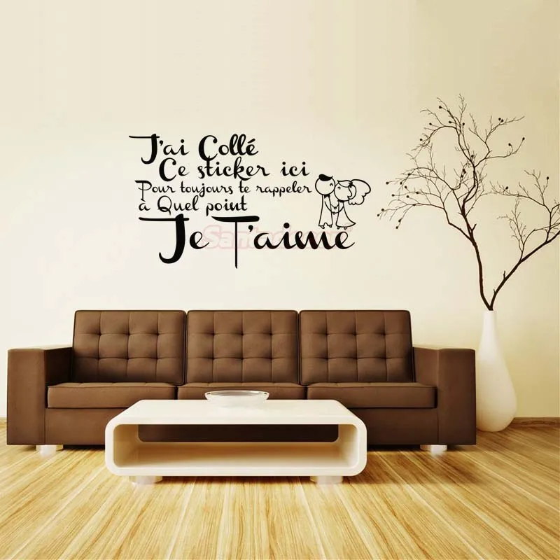 French Citation Amour Vinyl Wall Sticker Mural Decals Couple Cartoon Art Wallpaper Living Room Home Decor House Decoration