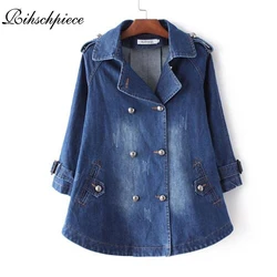 Rihschpiece primavera oversize jeans giacca donna poncho vintage giubbotti jeans tasca della giacca a maniche lunghe cappotto di base femminile rzf1216