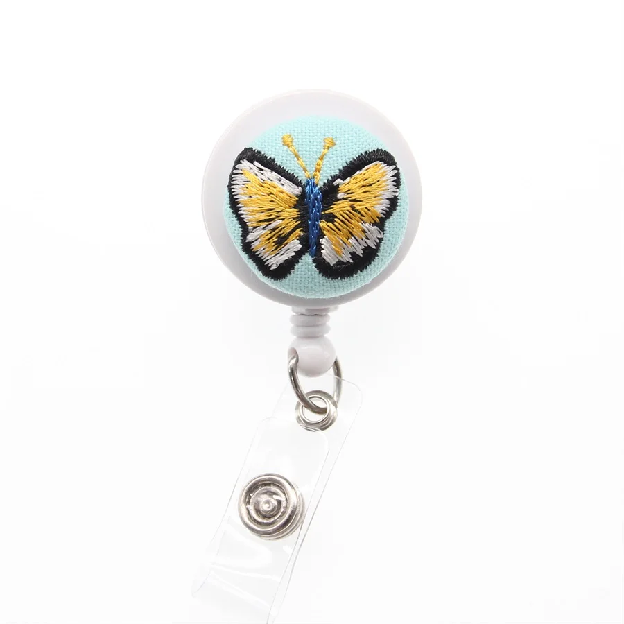 

30 pieces free shipping Wholesale Hight Quality Butterfly Cloth Retractable ID Badge Holder Reel