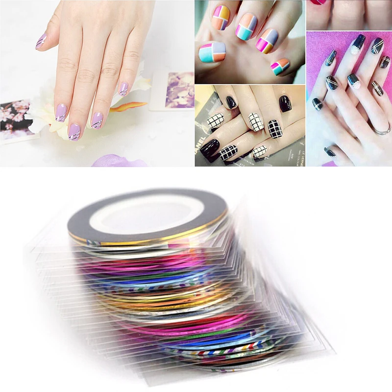 20/60/100 Nail Rolls Striping Decals Foil Tips Tape Line Glitter Tapes Nail Art Tips Decoration Sticker Mixed Colorful