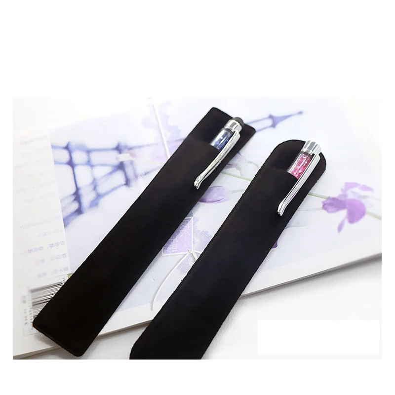 Wholesale 50pcs  Black Oval velvet pen pouch velvet bag pen box pen bag suede pen sleeve for school &office