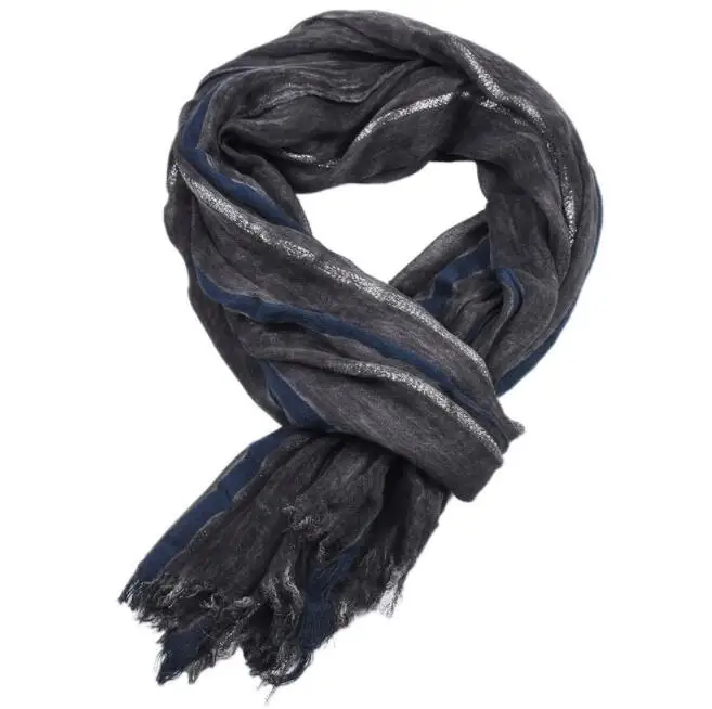 2019 European Unisex Style Winter Scarf Cotton Wrinkle Stripe long men\'s scarves shawl fashion gold glitter men scarf