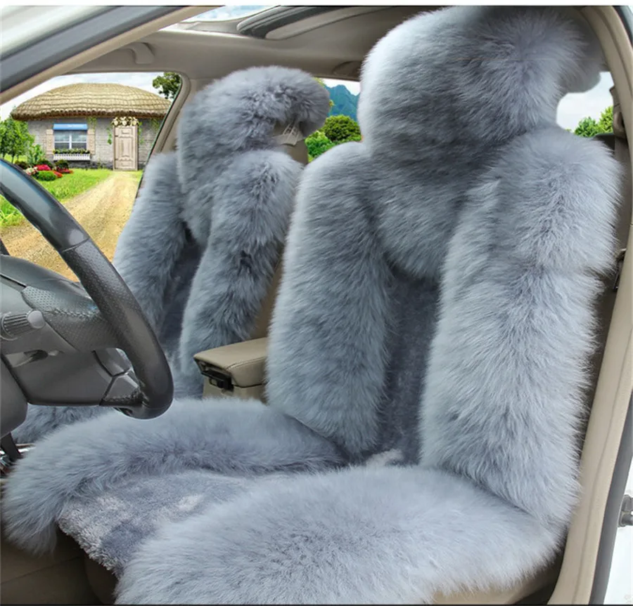 

1 Pair Blue-Grey Color Natural Fur Front Seat Cover Sheepskin Car Cushion Vehicle Seat Cover