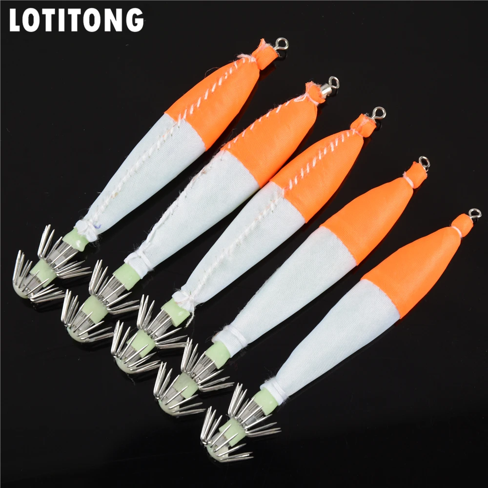 LOTITONG 5Pcs/lot 10cm Sea Fishing Lure Luminous Squid Soft Baits Fake Lures squid hook squid jigs Pesca Fishing Tackle 5.5g