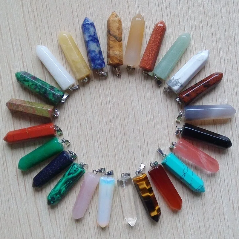 

Fashion Hot Sale Assorted Natural Stone Point hexagonal pillar crystal pendants jewelry Wholesale 24pcs/lot Free shipping