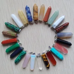 Fashion Hot Sale Assorted Natural Stone Point hexagonal pillar crystal pendants jewelry Wholesale 24pcs/lot Free shipping