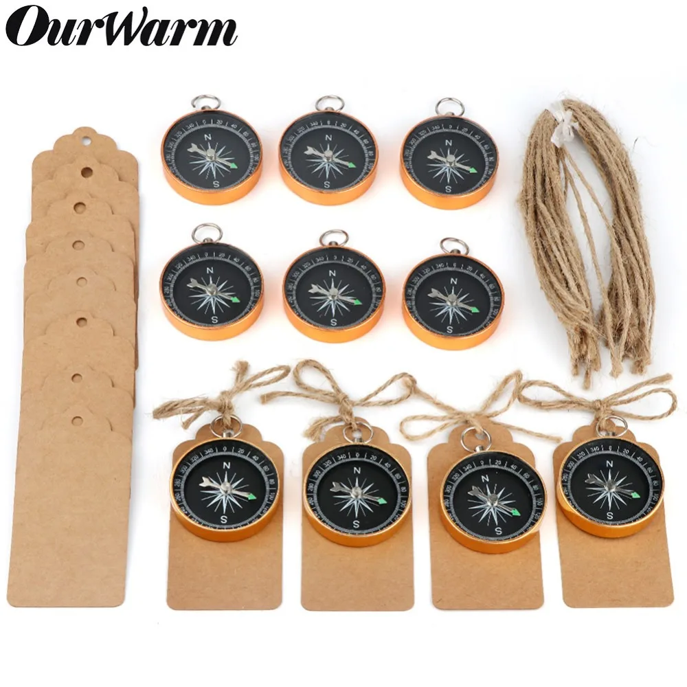 

OurWarm 50Pcs Travel Themed Party Favors for Wedding Souvenirs Gold Compass with Tags Labels Birthday Wedding Gifts for Guests