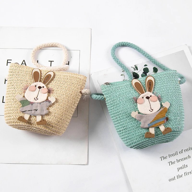 Summer Hand Made Straw Bags Children Single Inclined Shoulder Bags Exquisiteness Kids Cartoon Coin Purses Cute Princess Handbags