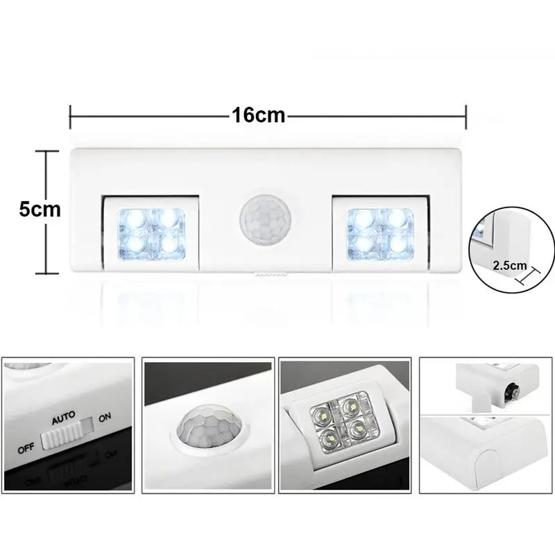 90도 8 LED 캐비닛 빛 PIR 모션 센서 빛 옷장 찬장 옷장 주방 램프 야간 조명 배터리 전원