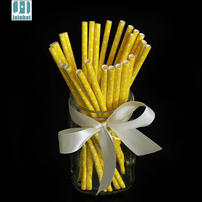 25pcs/lot Polka Dot yellow creative drinking straw paper drinking tubes Decorations For Wedding