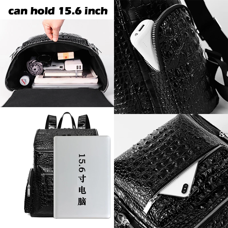 Luxury Brand 100% Genuine Leather Men Backpack Alligator Real Natural Leather Student Backpack Boy Computer Laptop Bag 15 Inch