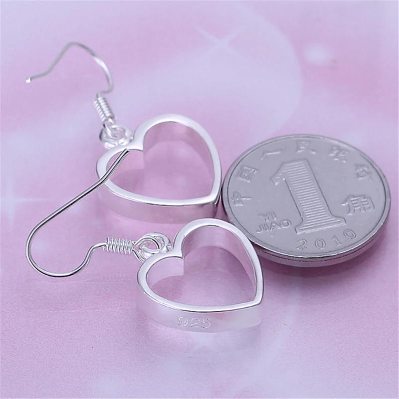 DOTEFFIL 925 Sterling Silver Hollow Heart Drop Earrings For Woman Wedding Engagement Party Fashion Charm Jewelry