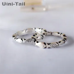 Uini-Tail hot new 925 Tibetan silver retro fashion small fish open ring fashion trend creative exquisite art high quality ring