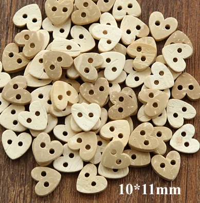 50pcs/lot Small Heart Design Coconut Buttons10*11mm Accssories sewing Wooden Button (ss-1146-723)