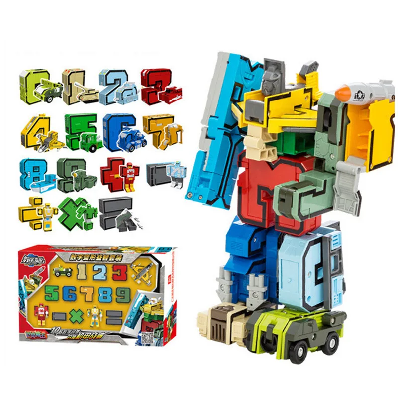 GUDI Assemble Robots Transformation Building Blocks Action Figure Car Model Deform Number Letters Alphabet Math Educational Toys