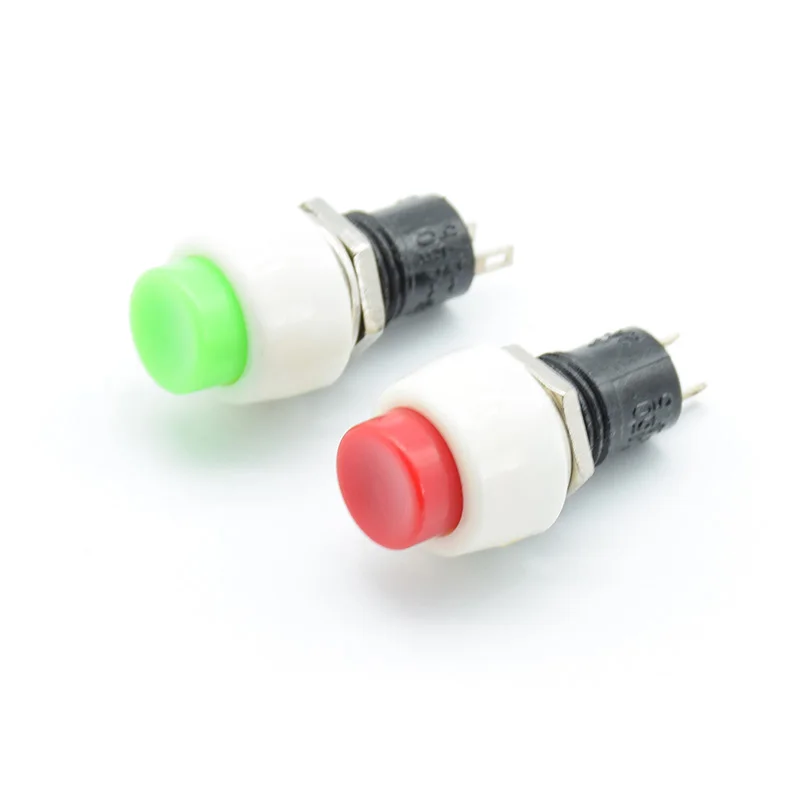 5pcs  Self-locking  Round Small Push Button Switch Terminal 250V 2A Red Green Copper Pin 10mm Mounting Hole DS-450