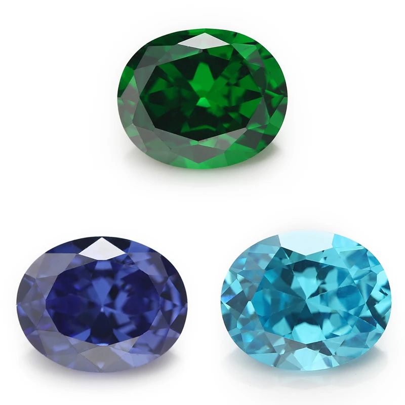 10pcs/5pcs Size 2x3-13x18mm AAAAA Oval CZ Stone Sea Blue , Green,Tanzanite  Synthetic Cubic Zirconia Loose