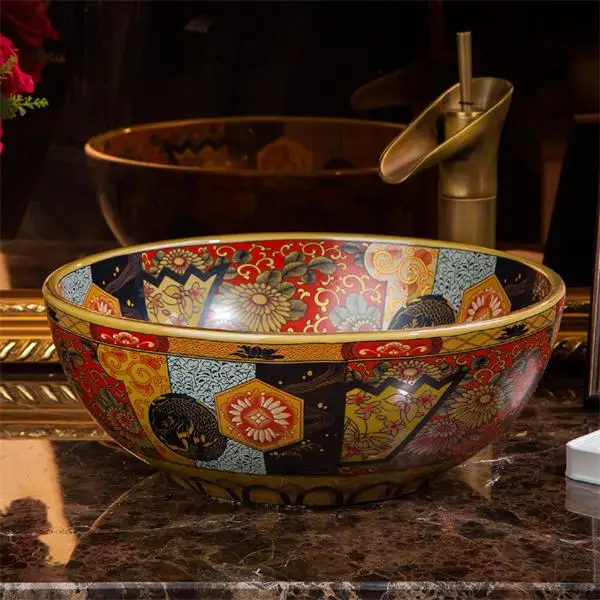 

china Artistic Handmade porcelain Round bathroom counter top ceramic Bathroom sink bathroom sink basin bathroom sinks