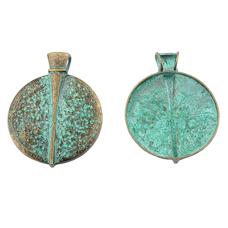 4PCS Verdigris Patina Large Ethnic Geometry Charms Medallion Boho Round Pendants for DIY Jewelry Necklace Making Findings