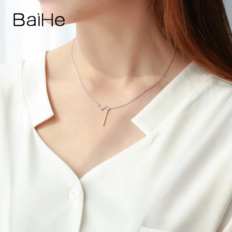 BAIHE Solid 18K White Gold 0.23ct H/SI Natural Diamond Necklace Women Engagement Gift Fine Jewelry Collar de diamantes Halskette