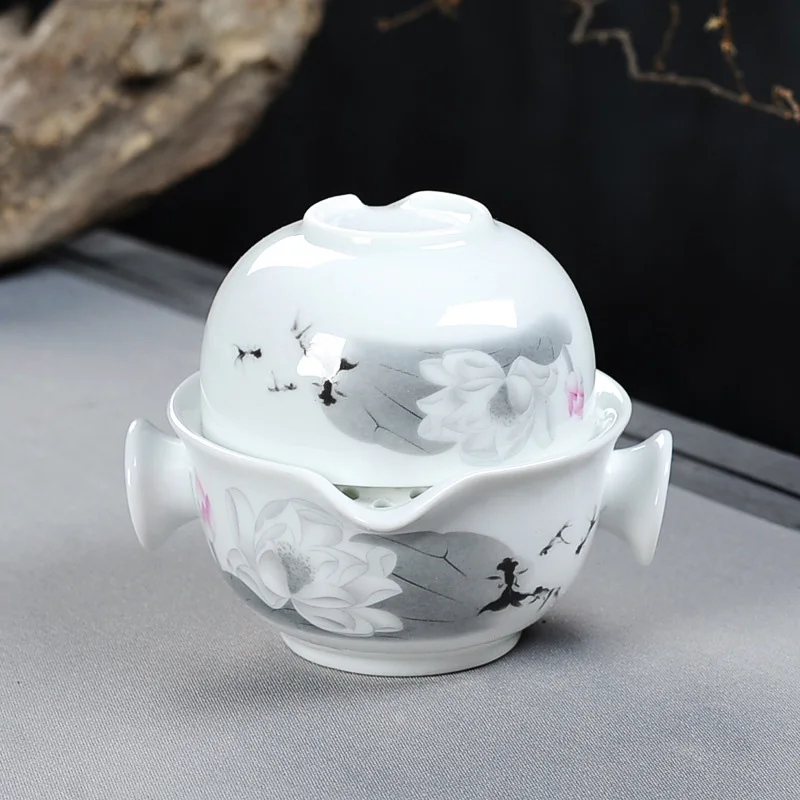 Chinese landscape painting travel tea set Include 1 Pot 1 Cup,Beautiful and easy teapot kettle,kung fu teaset elegant gaiwan