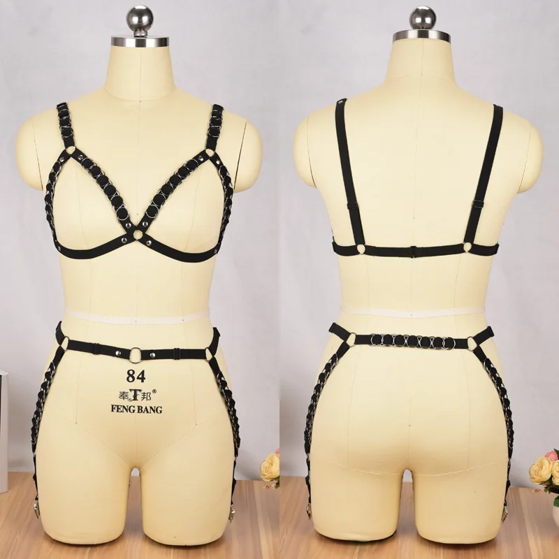 

Fetish Wear Body Harness Set Open Chest Cage Bra + Thigh Harness Wedding Garters Bondage Lingerie Nightclub Underwear O0388