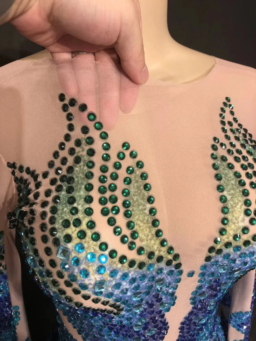 Novo brilhante strass malha bodysuit festa sexy traje dança mostrar boate feminino cantor usar ver através bodysuits