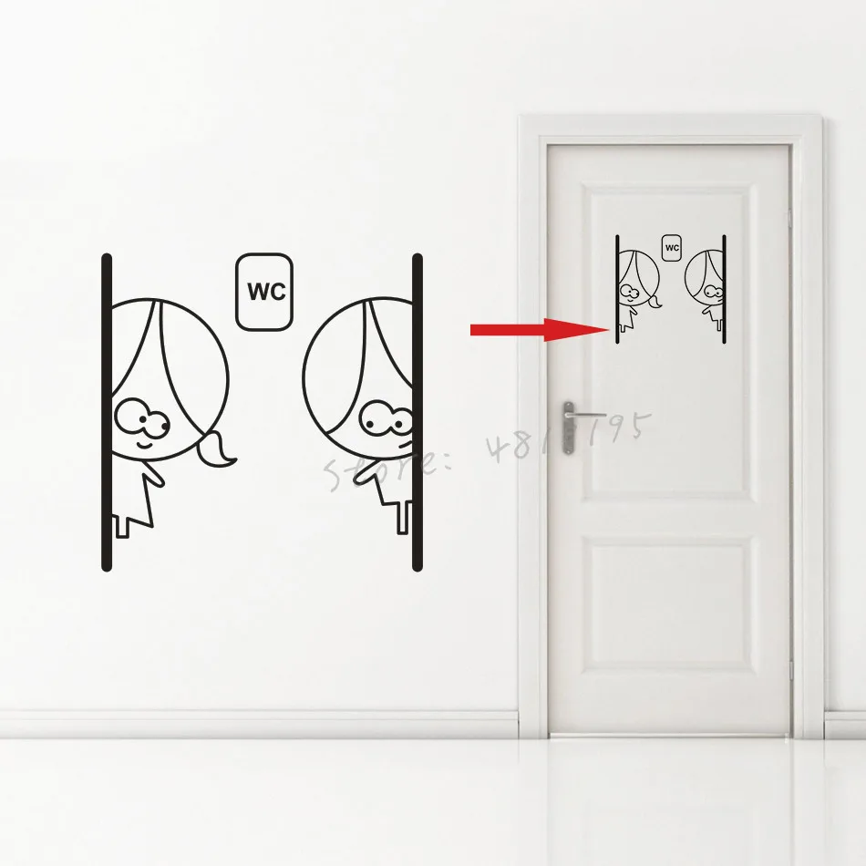 Прекрасный знак wc виниловая наклейка на стену Туалет Ванная комната двери наклейки для девочек и мальчиков дизайн Туалет съемные обои Декор AZ890