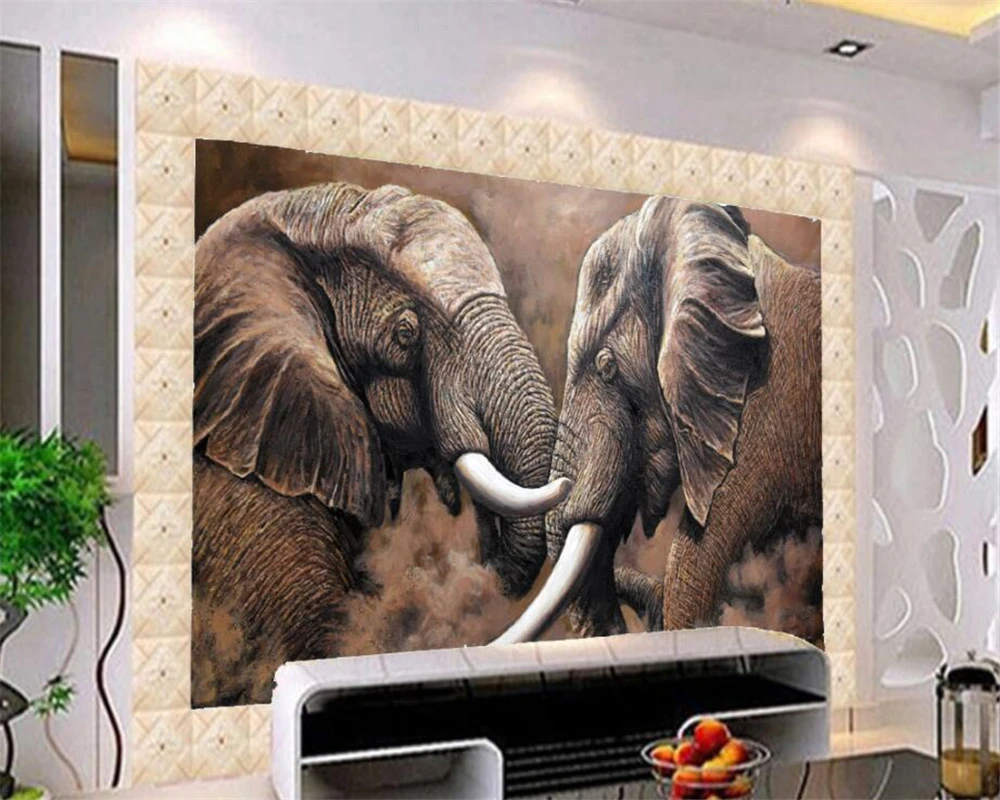 Beibehang Custom Wallpaper HD African Elephant Stereo Oil Painting Background Wall Animals Background Decorative 3d wallpaper